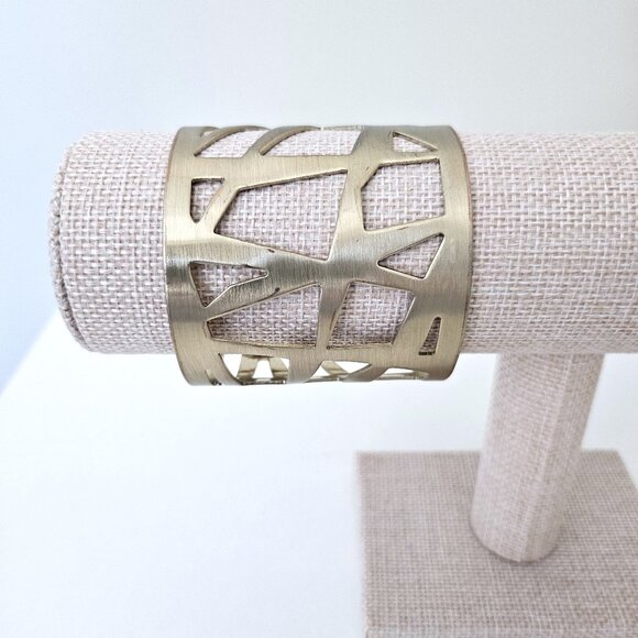 Brushed Gold Tone Geometric Cutout Cuff Bracelet - Picture 6 of 10